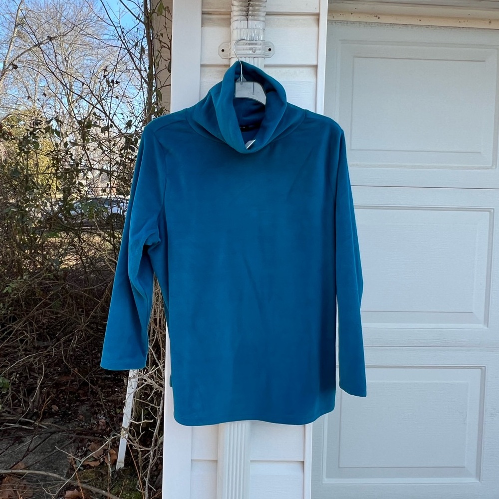 NWT Talbots Soft & Cozy Pretty Teal Fleece Turtleneck Long Sleeve